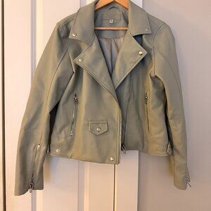 BLANKNYC Vegan Leather Moto Jacket - Mint Green (XL)